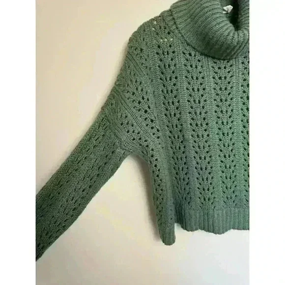 Wishlist Soft Green Sweater with Thick Cowl Neck and Open Knit Pattern Body S/M - Picture 3 of 6